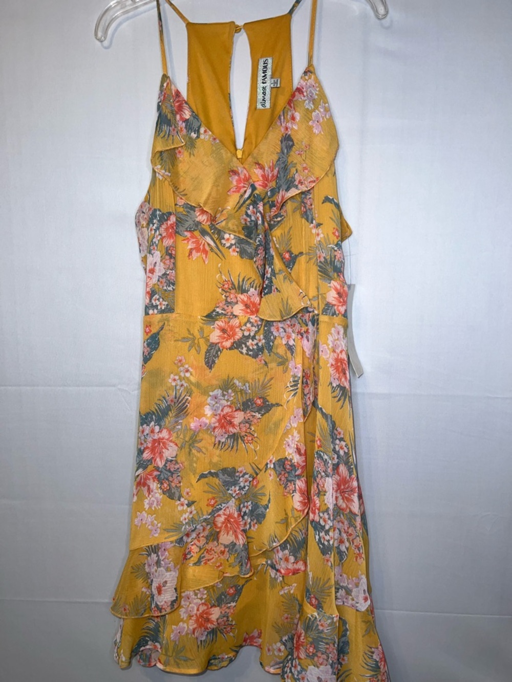 Almost Famous Mustard Yellow Floral Ruffle High-Low Dress
